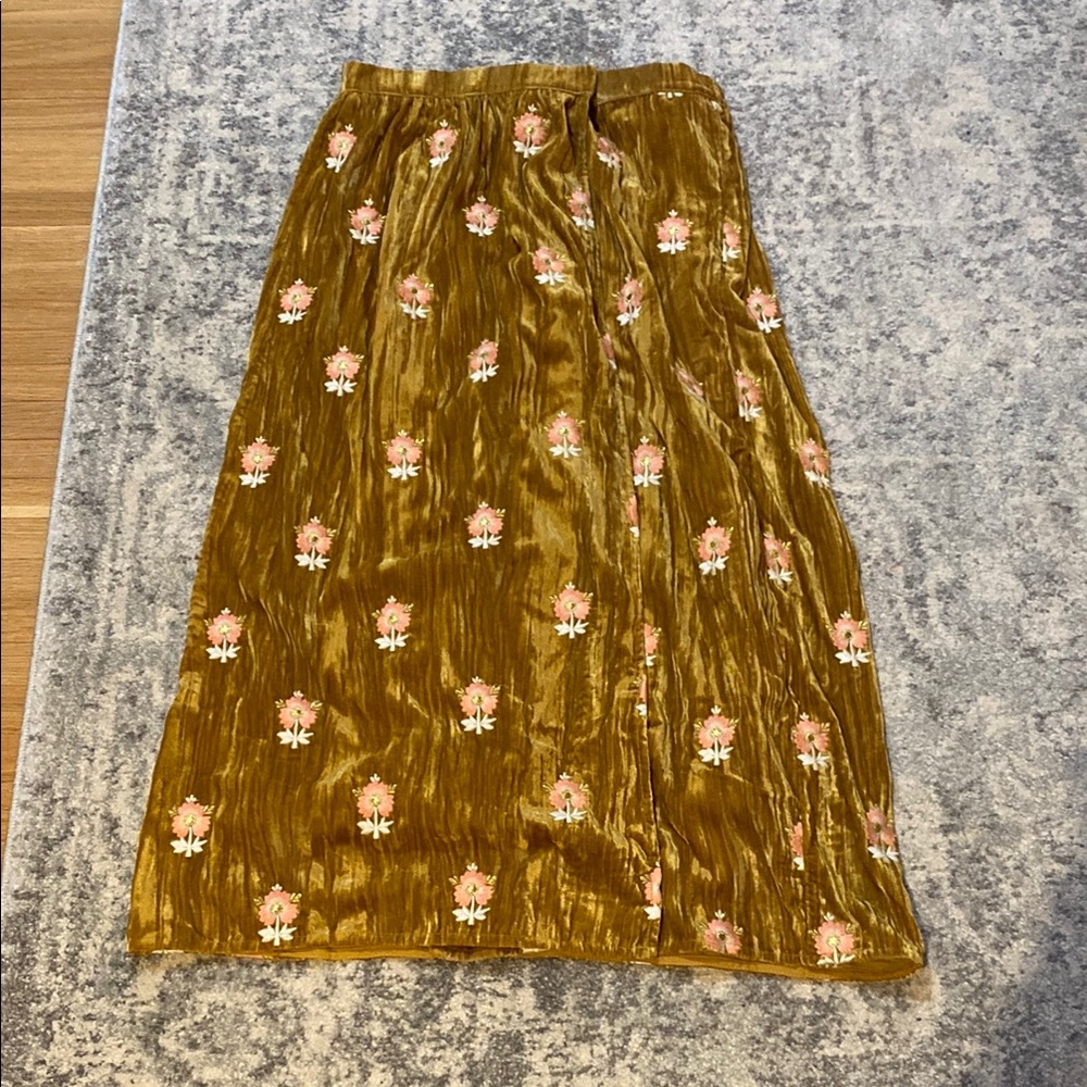 NWT Anthropologie Louise Misha Gold Honey Velvet Embroidered Skirt